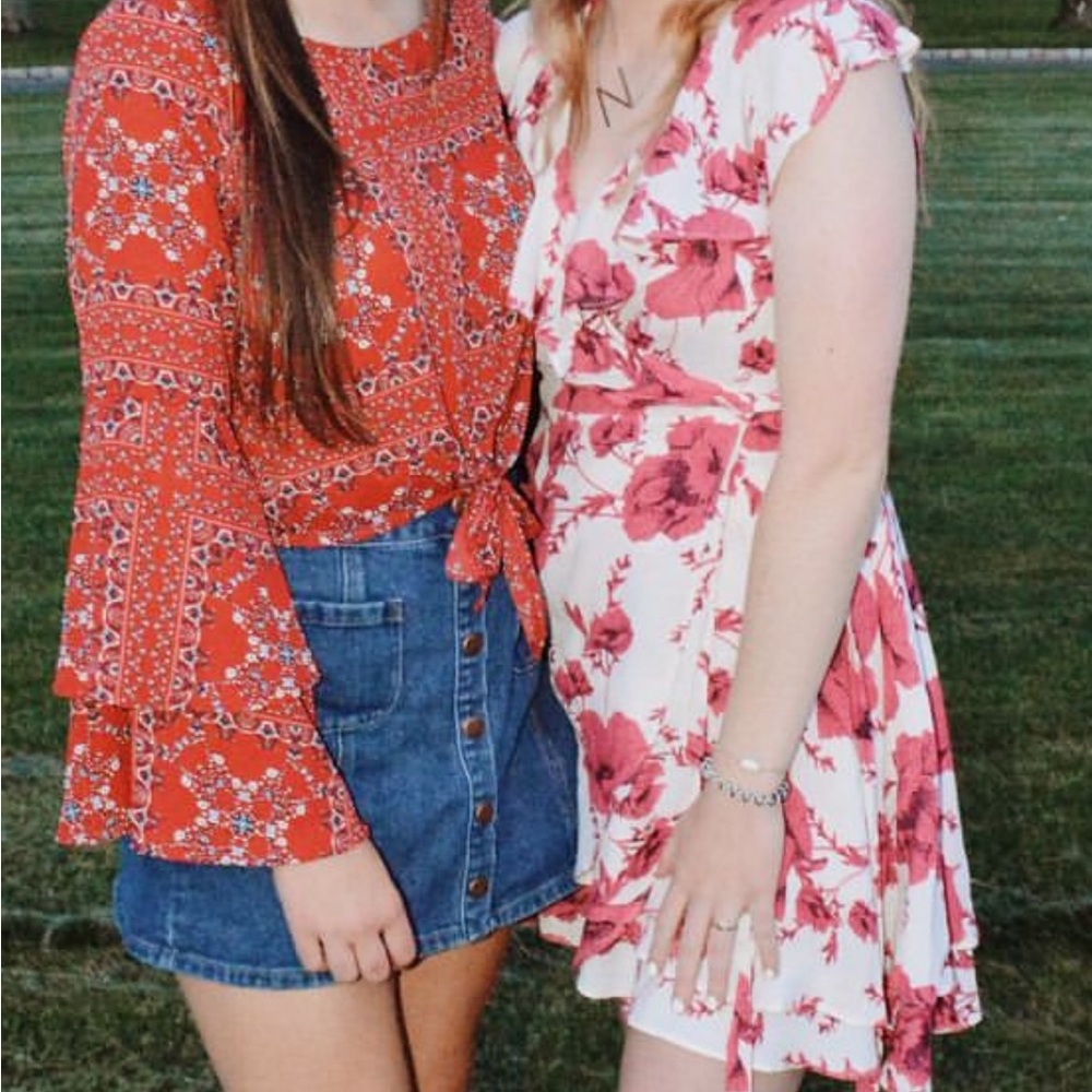 Free People French Quarter Pink Floral Printed Wrap Mini Dress